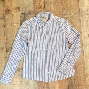 Vintage Route 66 Womens Blue Striped Button Down Shirt Long Sleeve Lace Trim S‎